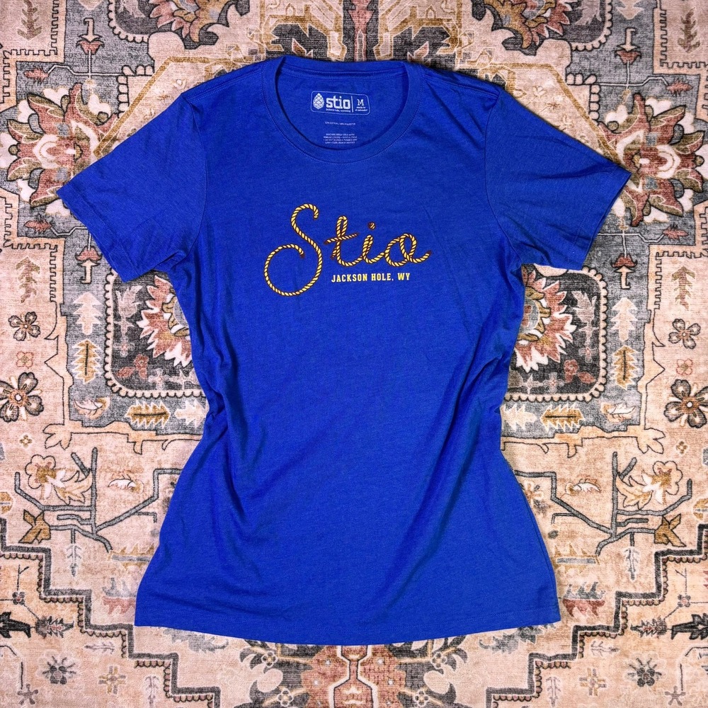 Stio Jackson Hole Wyoming Graphic T-Shirt Blue Short Sleeve Medium Gorp Hiking